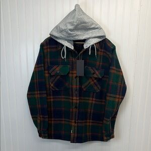 BLANKNYC‎ Flannel Plaid Shacket With Removable Hood Sz L